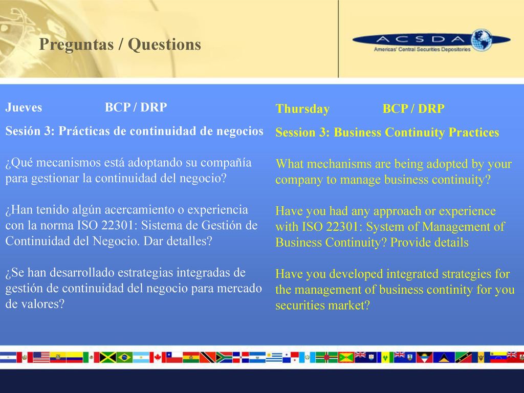 Preguntas / Questions Jueves BCP / DRP Thursday BCP / DRP