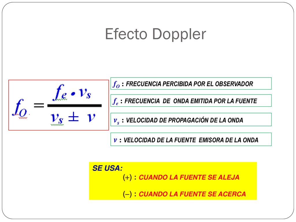 Efecto Doppler vs : VELOCIDAD DE PROPAGACIÓN DE LA ONDA