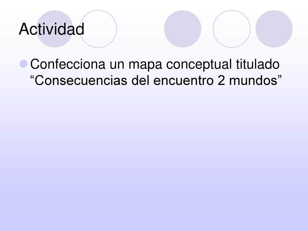 Actividad Confecciona un mapa conceptual titulado Consecuencias del encuentro 2 mundos