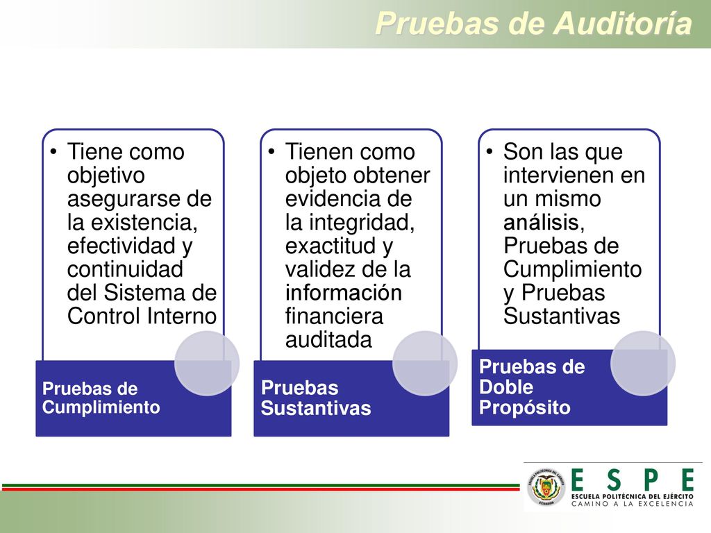 Pruebas de Auditoría Tiene como objetivo asegurarse de la existencia, efectividad y continuidad del Sistema de Control Interno.