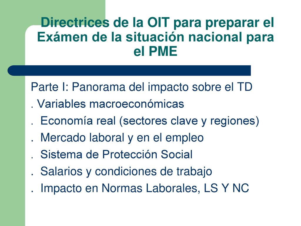 Directrices de la OIT para preparar el Exámen de la situación nacional para el PME