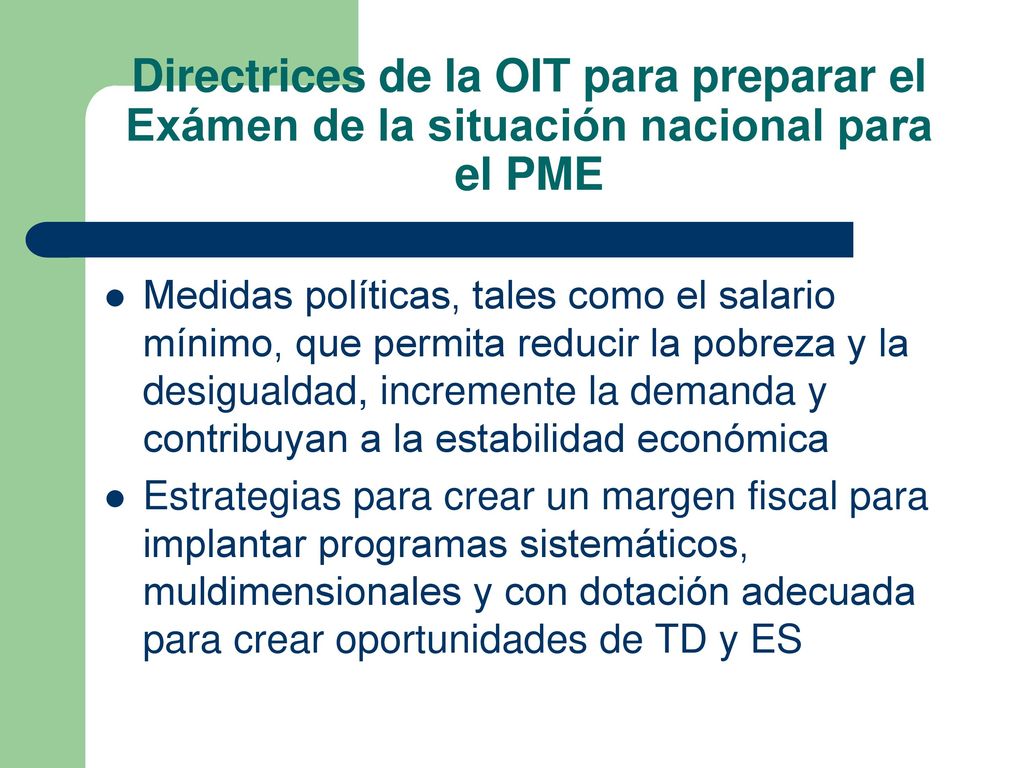 Directrices de la OIT para preparar el Exámen de la situación nacional para el PME