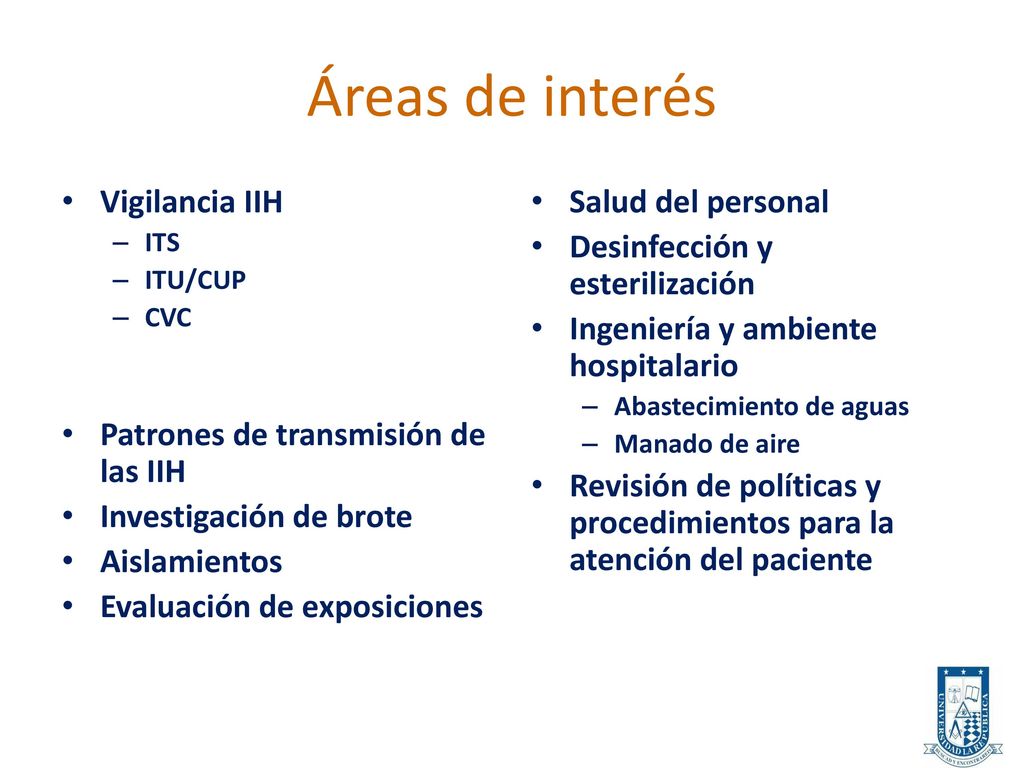Áreas de interés Vigilancia IIH Patrones de transmisión de las IIH