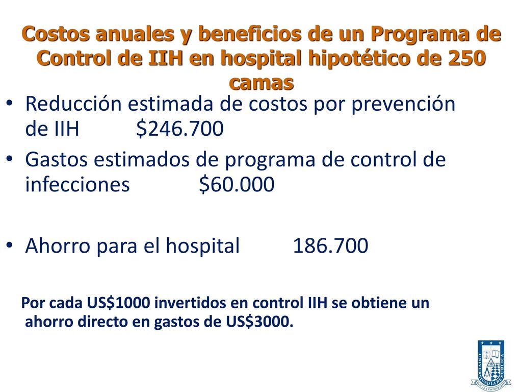Reducción estimada de costos por prevención de IIH $