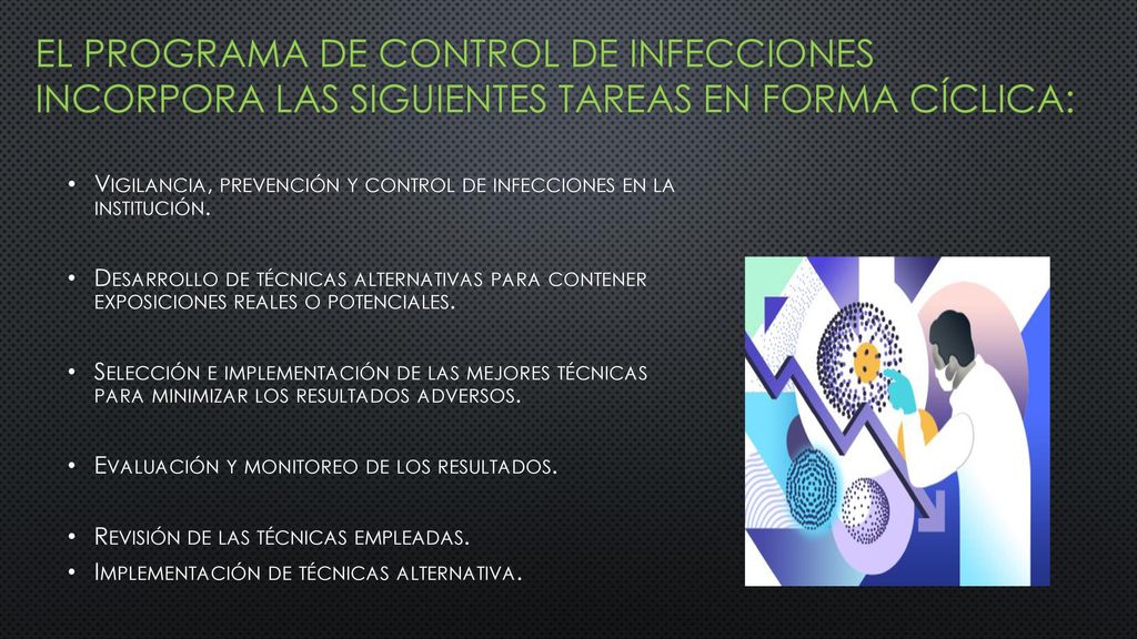 El programa de control de infecciones incorpora las siguientes tareas en forma cíclica: