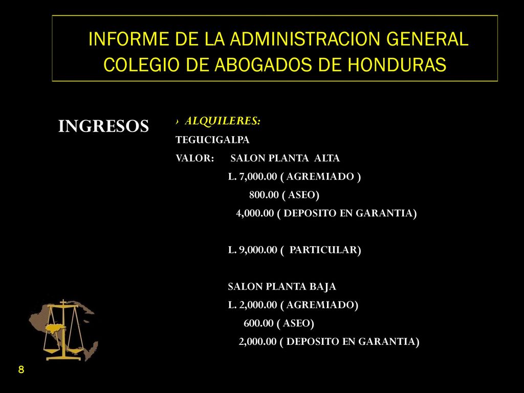 INFORME DE LA ADMINISTRACION GENERAL COLEGIO DE ABOGADOS DE HONDURAS