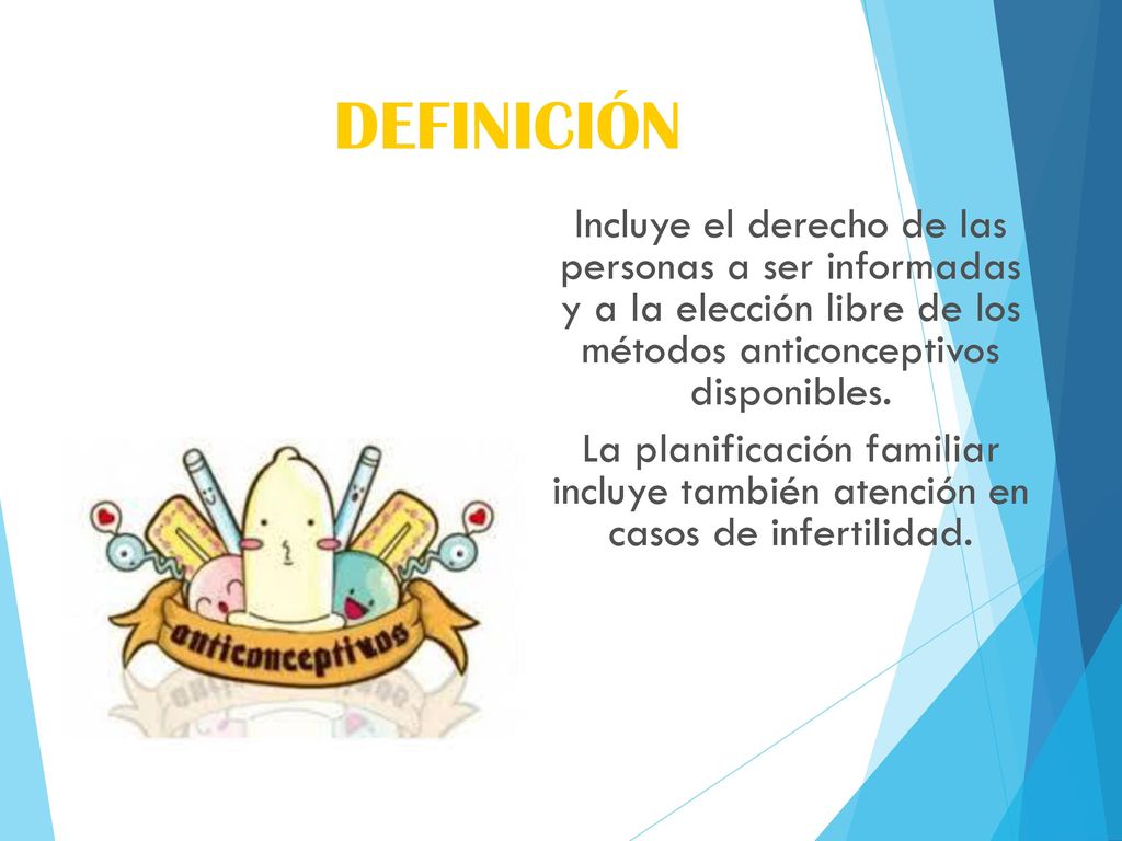 DEFINICIÓN Incluye el derecho de las personas a ser informadas y a la elección libre de los métodos anticonceptivos disponibles.