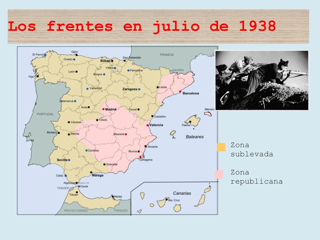 Los frentes en julio de 1938 Zona sublevada Zona republicana