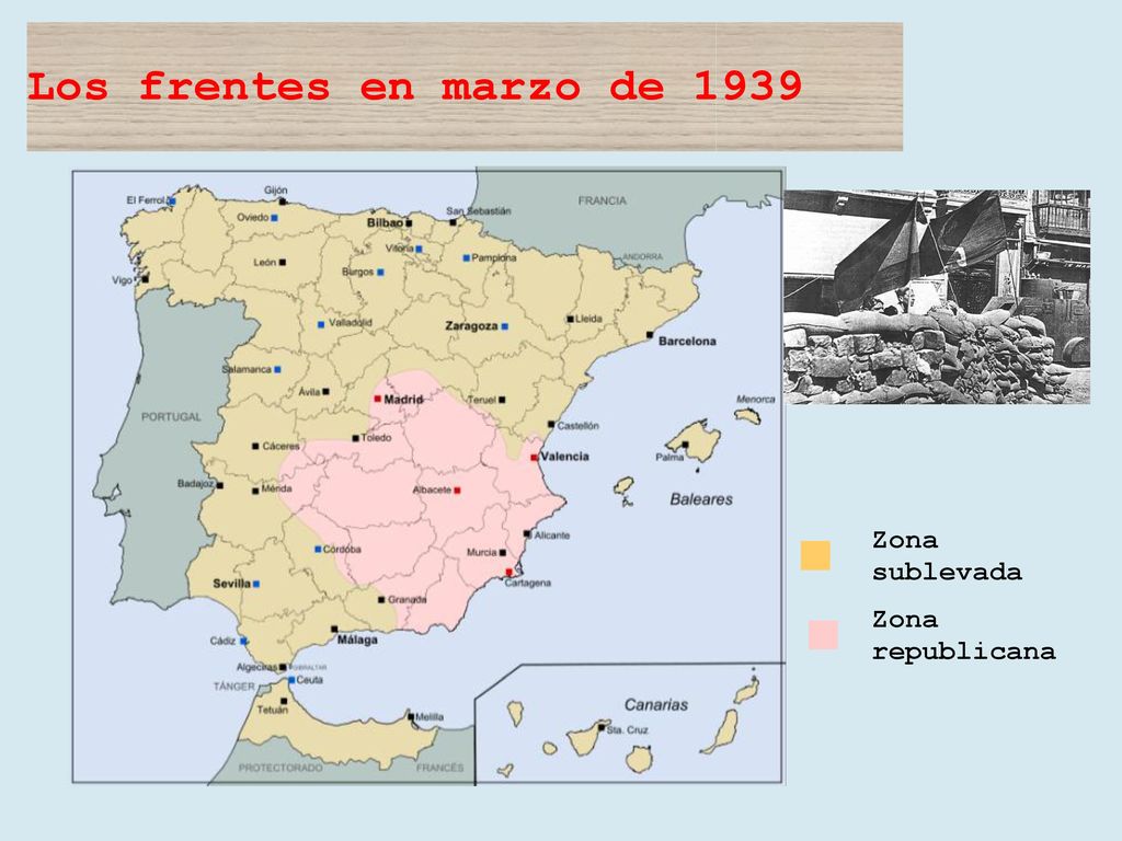 Los frentes en marzo de 1939 Zona sublevada Zona republicana
