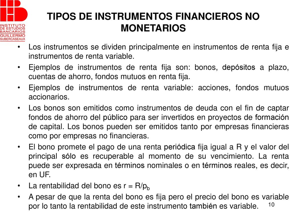 TIPOS DE INSTRUMENTOS FINANCIEROS NO MONETARIOS