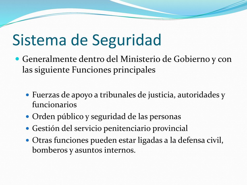 Sistema de Seguridad Generalmente dentro del Ministerio de Gobierno y con las siguiente Funciones principales.