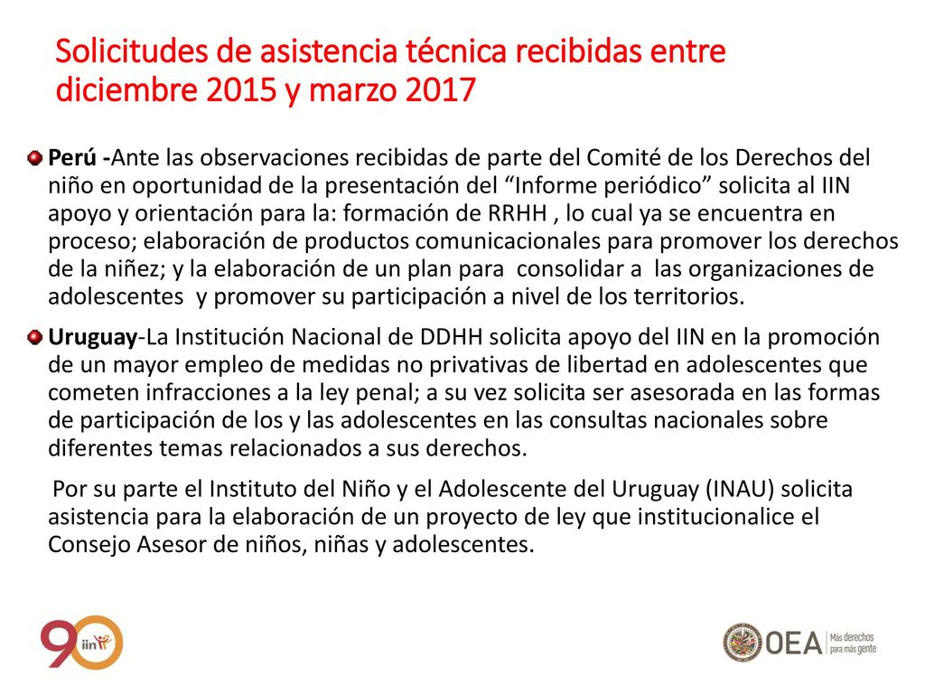 Solicitudes de asistencia técnica recibidas entre diciembre 2015 y marzo 2017