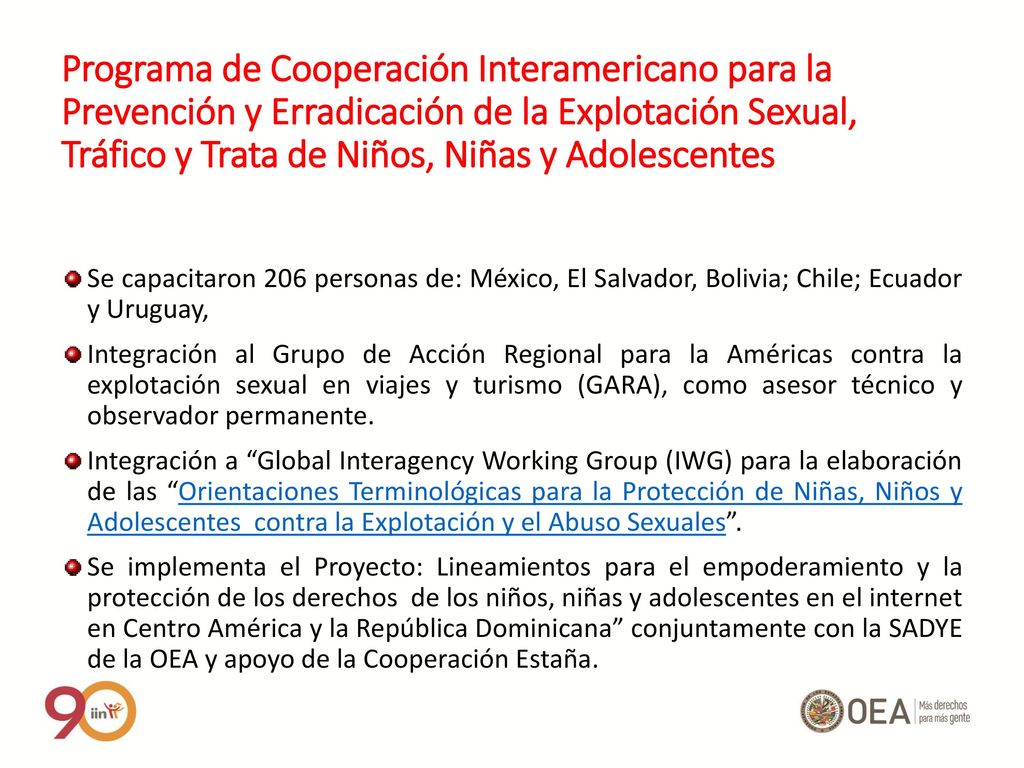 Programa de Cooperación Interamericano para la Prevención y Erradicación de la Explotación Sexual, Tráfico y Trata de Niños, Niñas y Adolescentes