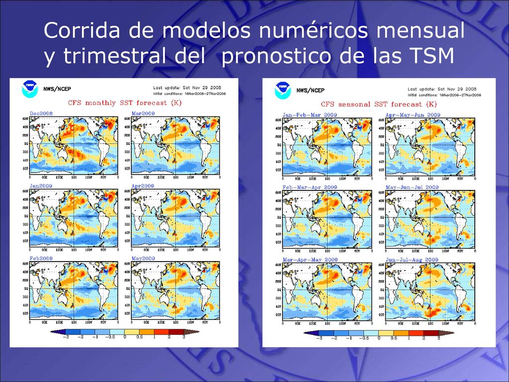 Corrida de modelos numéricos mensual y trimestral del pronostico de las TSM