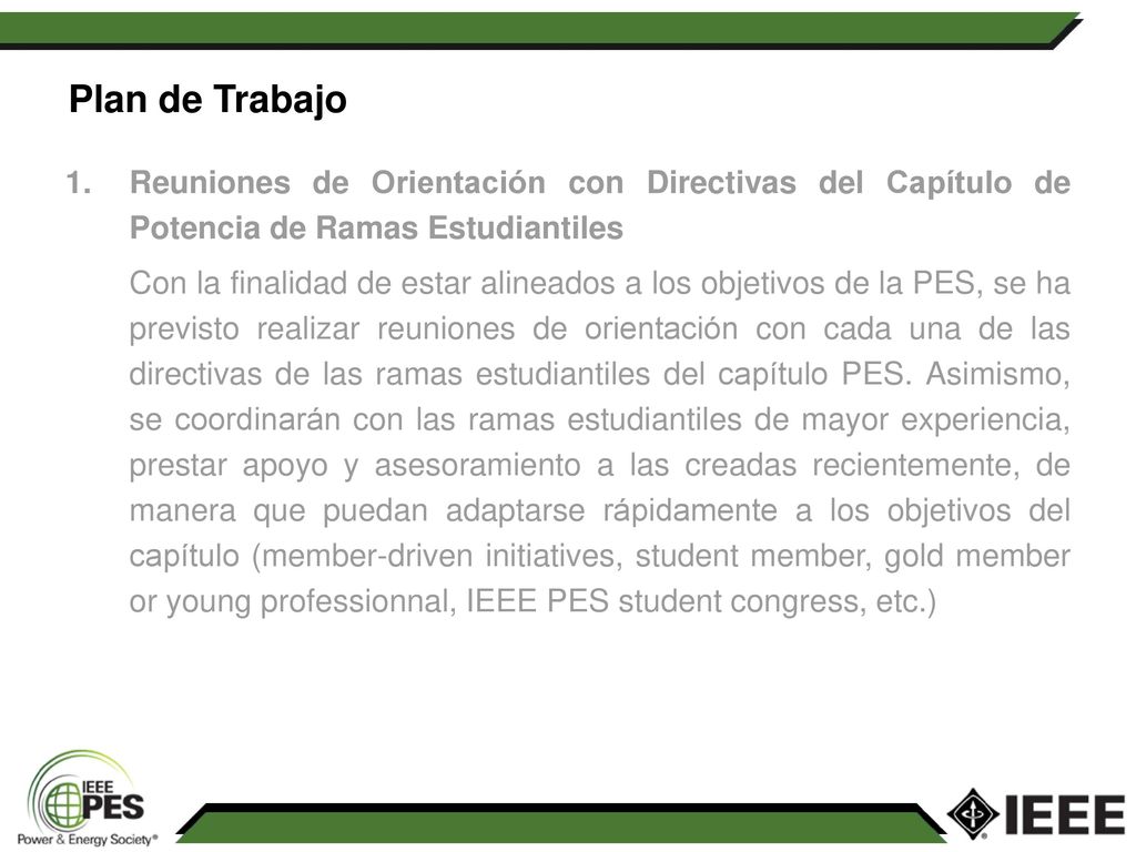 Plan de Trabajo Reuniones de Orientación con Directivas del Capítulo de Potencia de Ramas Estudiantiles.