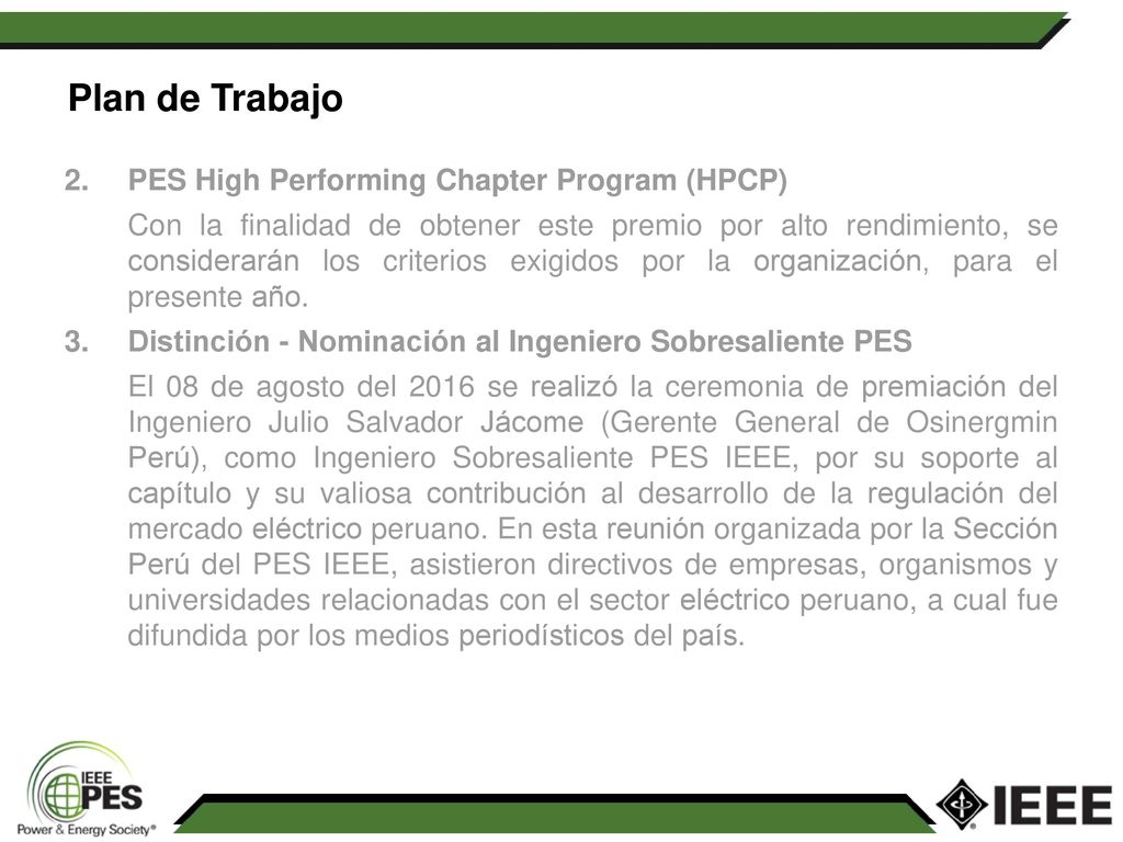 Plan de Trabajo 2. PES High Performing Chapter Program (HPCP)