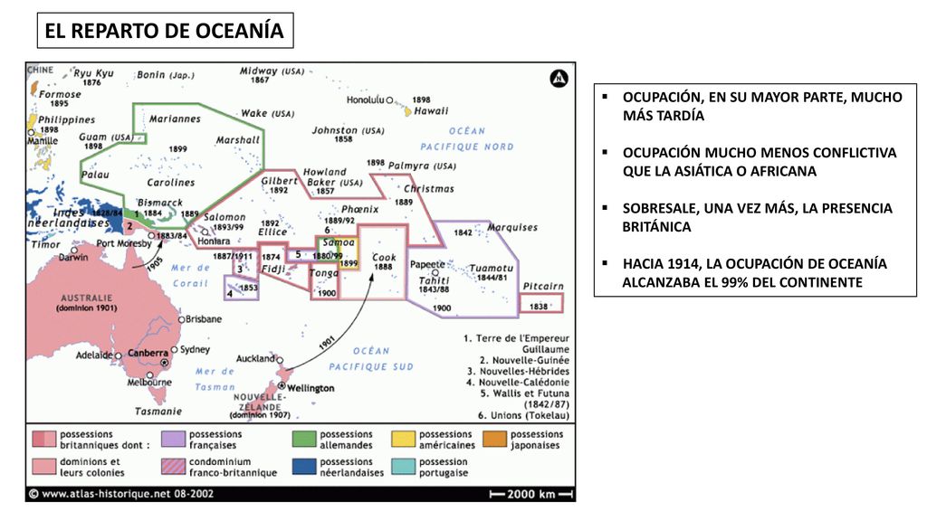 EL REPARTO DE OCEANÍA OCUPACIÓN, EN SU MAYOR PARTE, MUCHO MÁS TARDÍA