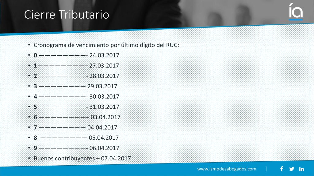 Cierre Tributario Cronograma de vencimiento por último dígito del RUC: