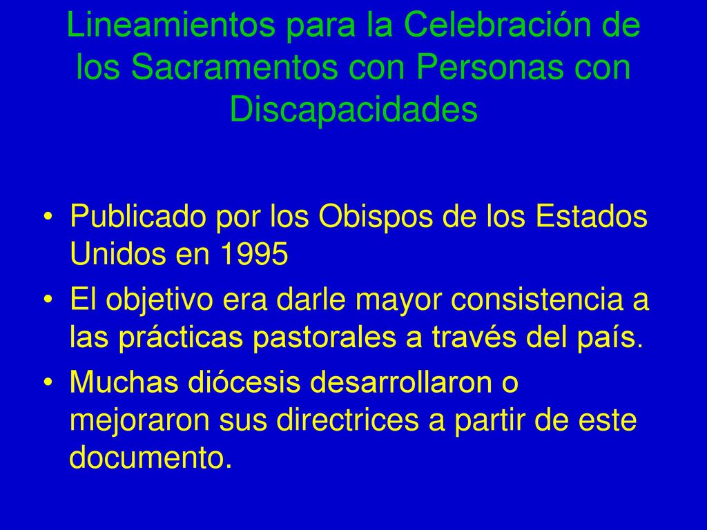 Lineamientos para la Celebración de los Sacramentos con Personas con Discapacidades