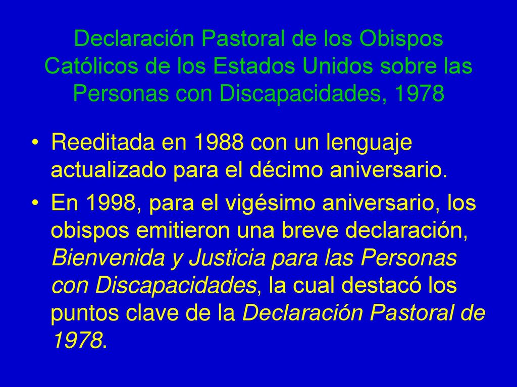 Declaración Pastoral de los Obispos Católicos de los Estados Unidos sobre las Personas con Discapacidades, 1978