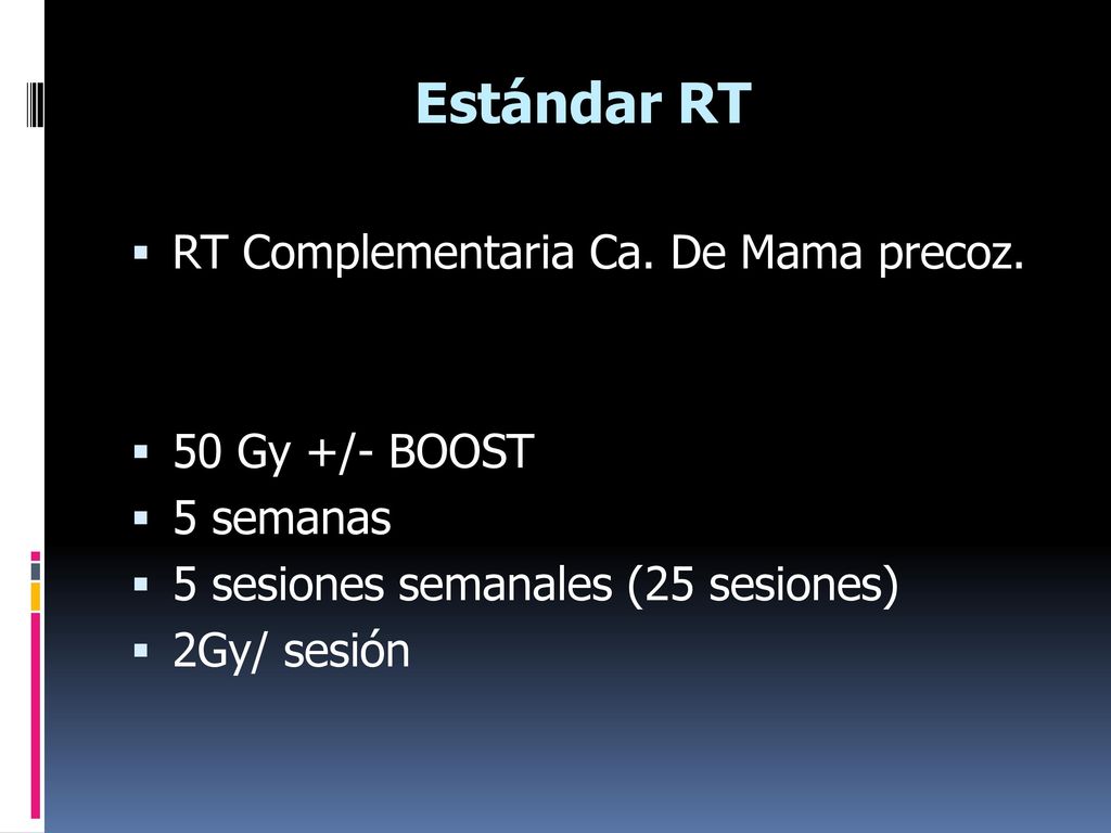 Estándar RT RT Complementaria Ca. De Mama precoz. 50 Gy +/- BOOST