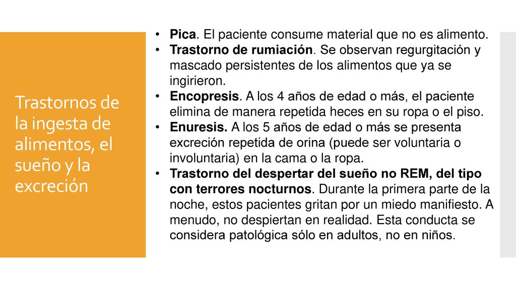Trastornos de la ingesta de alimentos, el sueño y la excreción