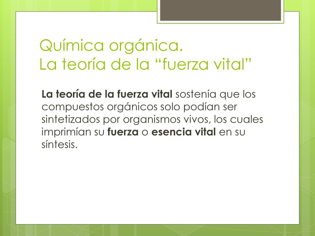 Química orgánica. La teoría de la fuerza vital