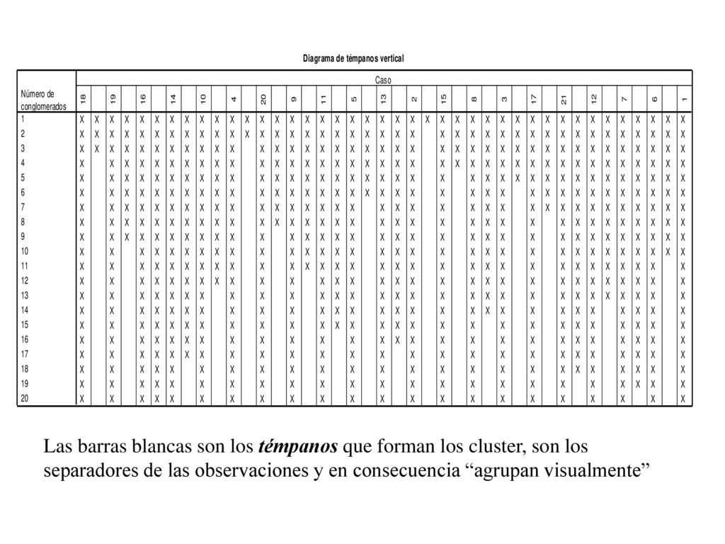 Las barras blancas son los témpanos que forman los cluster, son los separadores de las observaciones y en consecuencia agrupan visualmente