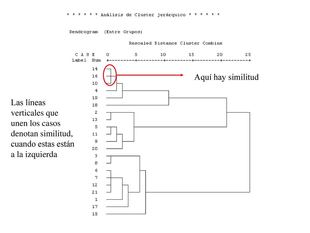 Aquí hay similitud Las líneas verticales que unen los casos denotan similitud, cuando estas están a la izquierda.