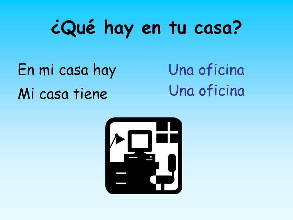 ¿Qué hay en tu casa En mi casa hay Una oficina Una oficina