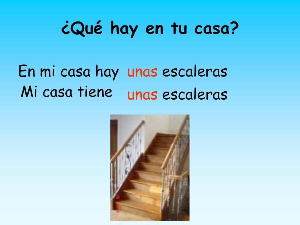 ¿Qué hay en tu casa En mi casa hay unas escaleras Mi casa tiene