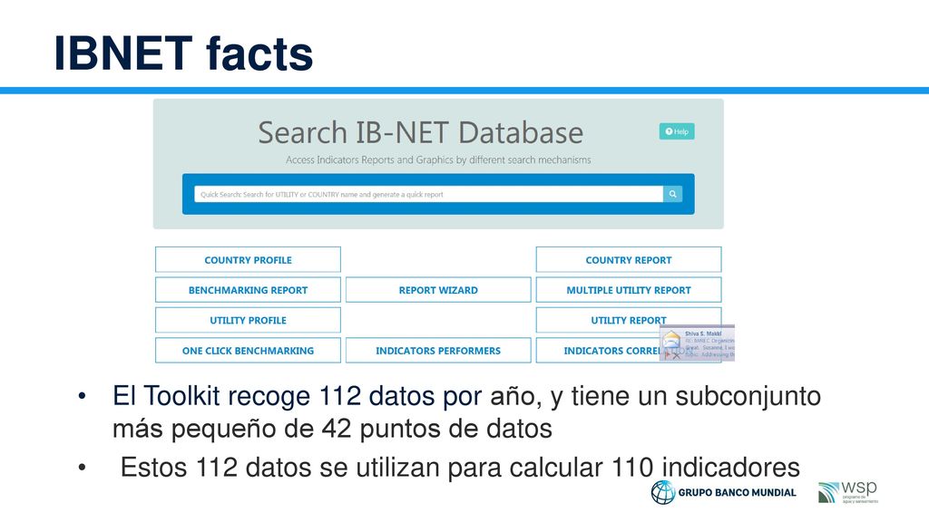 IBNET facts El Toolkit recoge 112 datos por año, y tiene un subconjunto más pequeño de 42 puntos de datos.