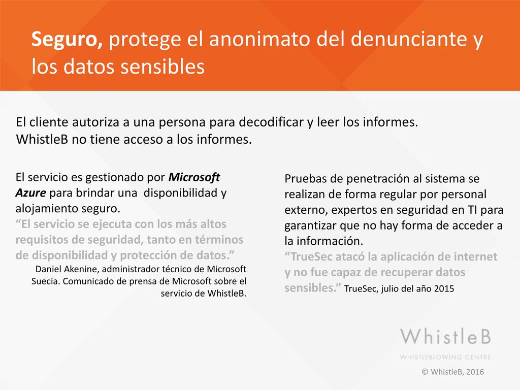 Seguro, protege el anonimato del denunciante y los datos sensibles