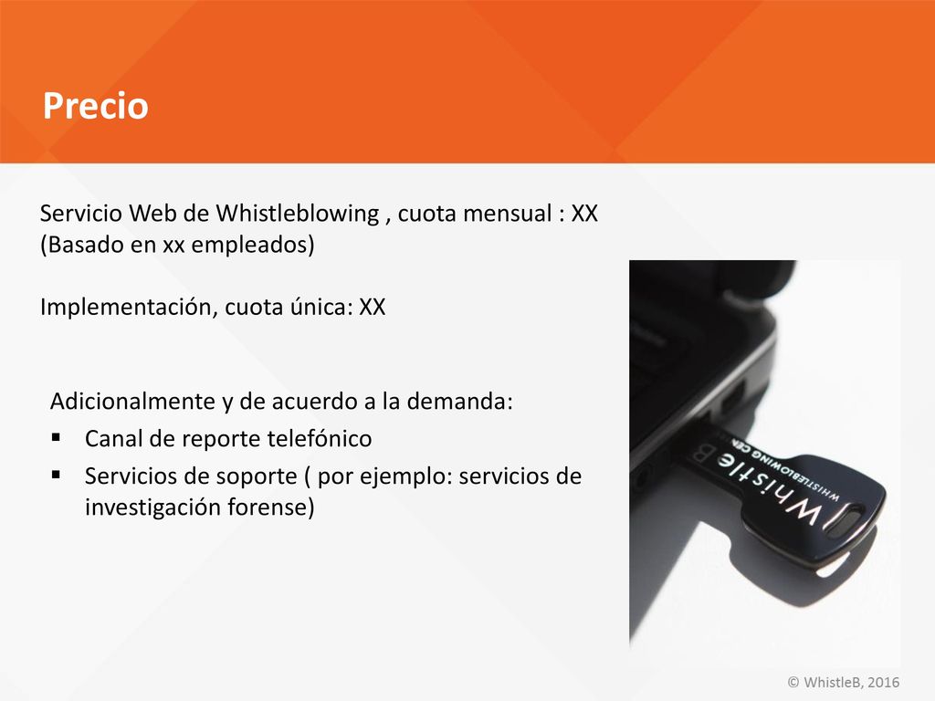 Precio Servicio Web de Whistleblowing , cuota mensual : XX