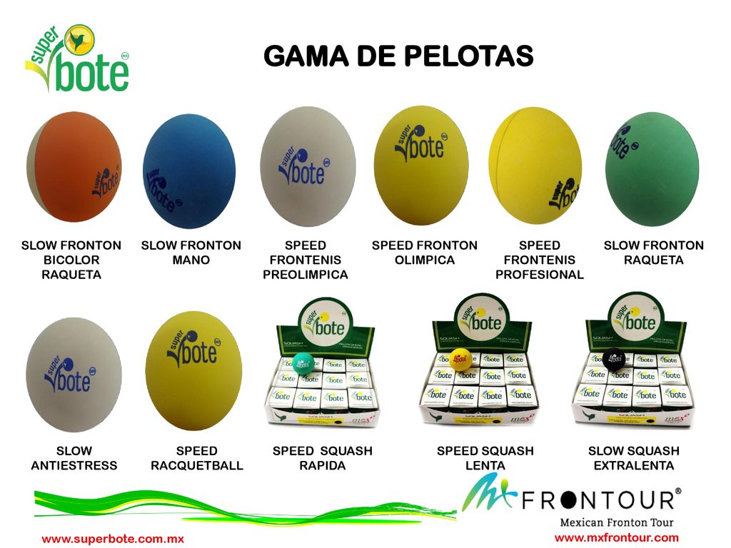 GAMA DE PELOTAS SLOW FRONTON BICOLOR RAQUETA SLOW FRONTON MANO
