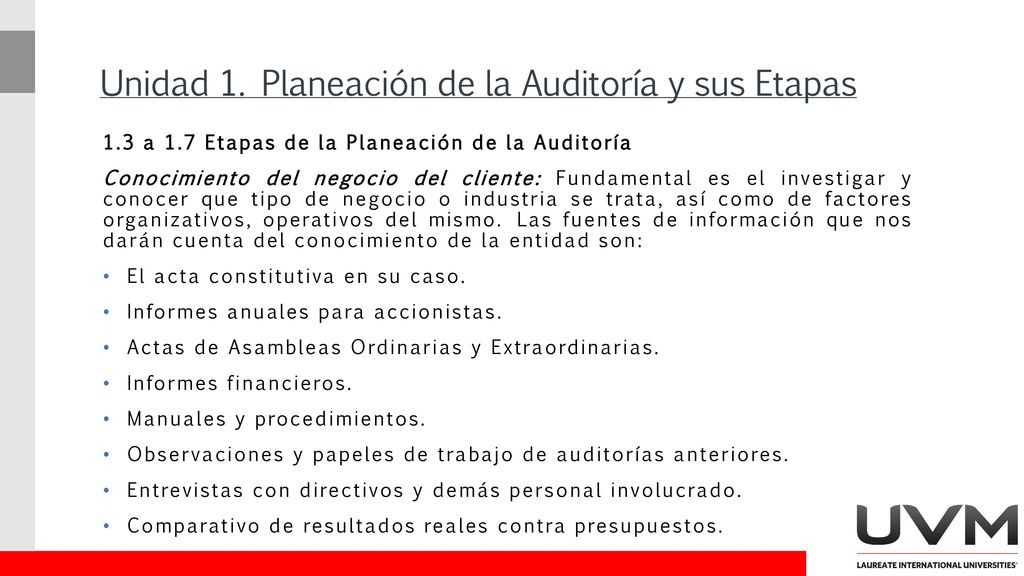 Unidad 1. Planeación de la Auditoría y sus Etapas