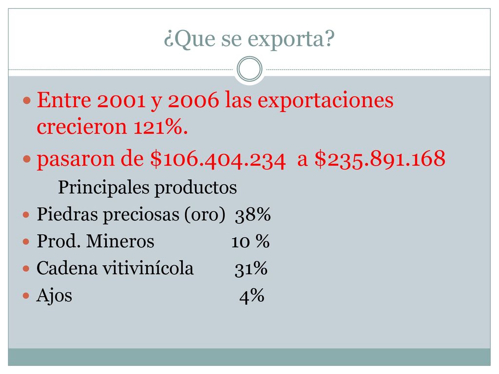 ¿Que se exporta Entre 2001 y 2006 las exportaciones crecieron 121%.