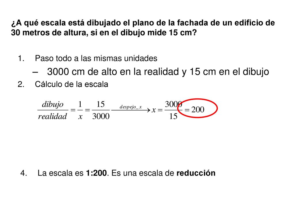 3000 cm de alto en la realidad y 15 cm en el dibujo