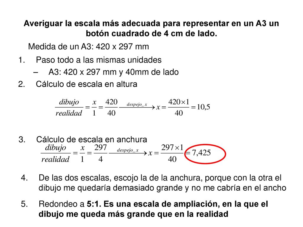 Averiguar la escala más adecuada para representar en un A3 un botón cuadrado de 4 cm de lado.