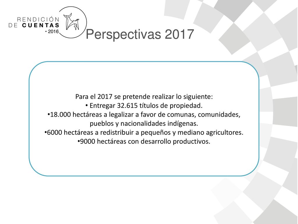 Perspectivas 2017 Para el 2017 se pretende realizar lo siguiente: