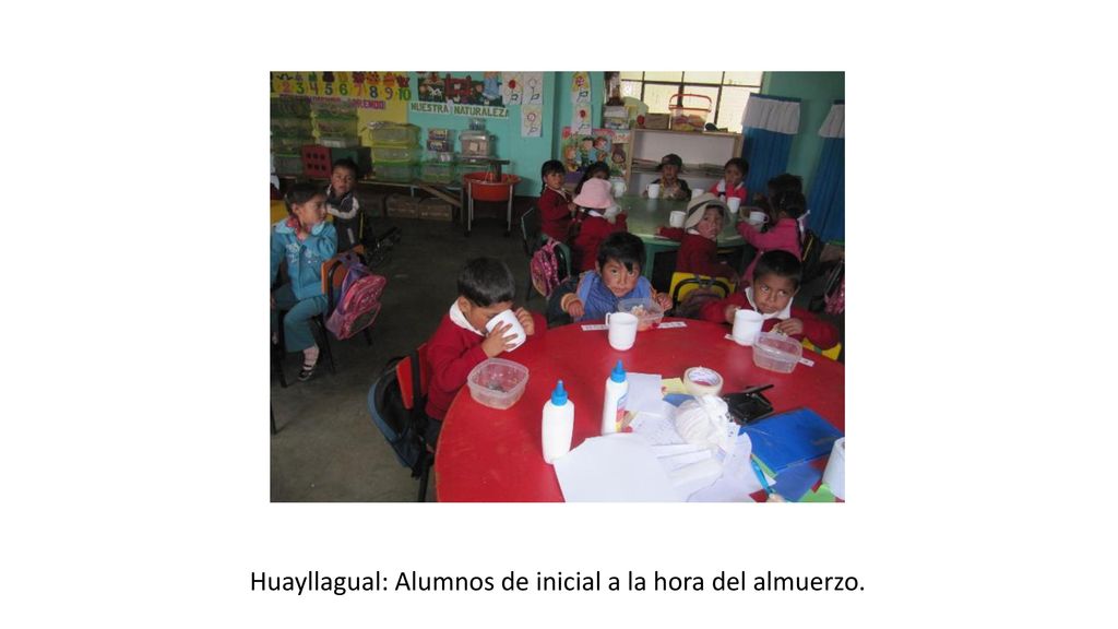 Huayllagual: Alumnos de inicial a la hora del almuerzo.