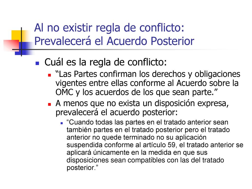 Al no existir regla de conflicto: Prevalecerá el Acuerdo Posterior