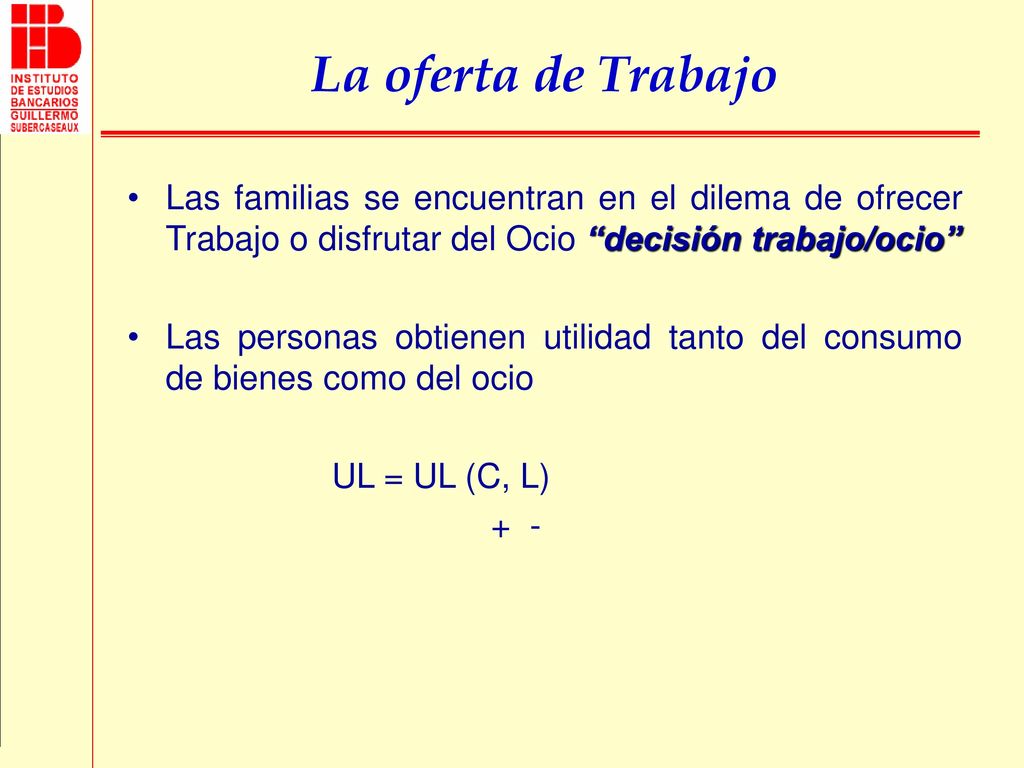 La oferta de Trabajo Las familias se encuentran en el dilema de ofrecer Trabajo o disfrutar del Ocio decisión trabajo/ocio