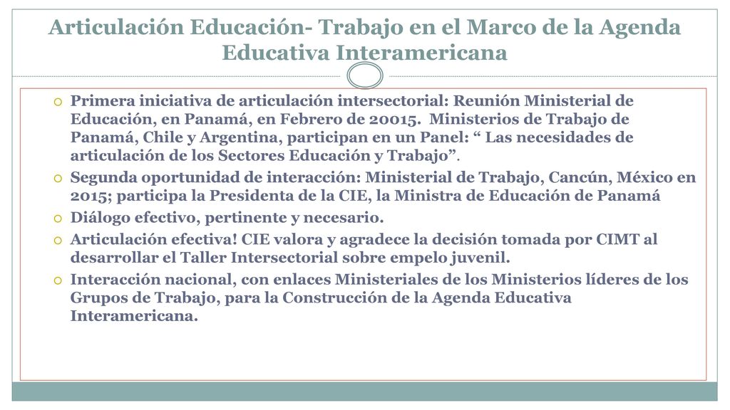 Articulación Educación- Trabajo en el Marco de la Agenda Educativa Interamericana