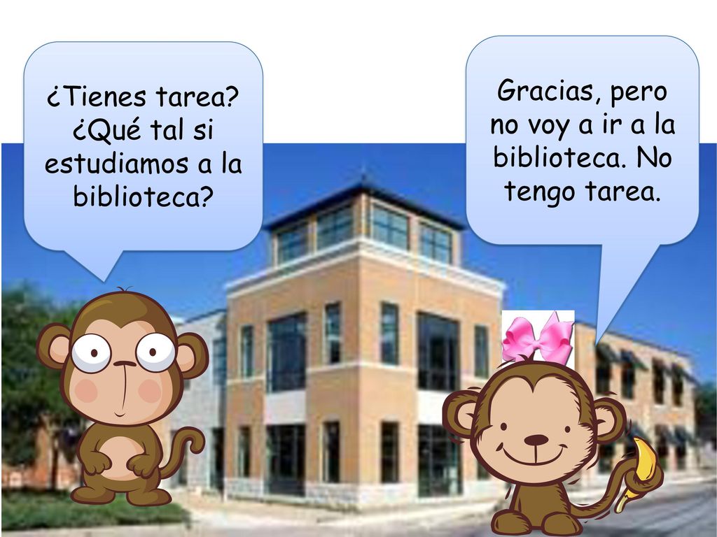 Gracias, pero no voy a ir a la biblioteca. No tengo tarea.