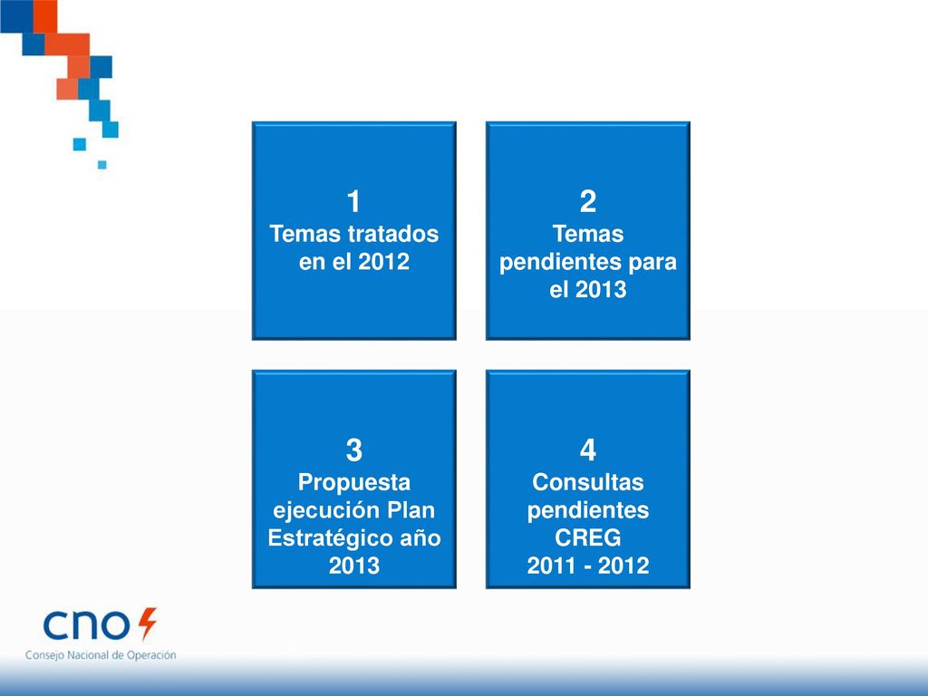 Temas tratados en el 2012 Temas pendientes para el 2013