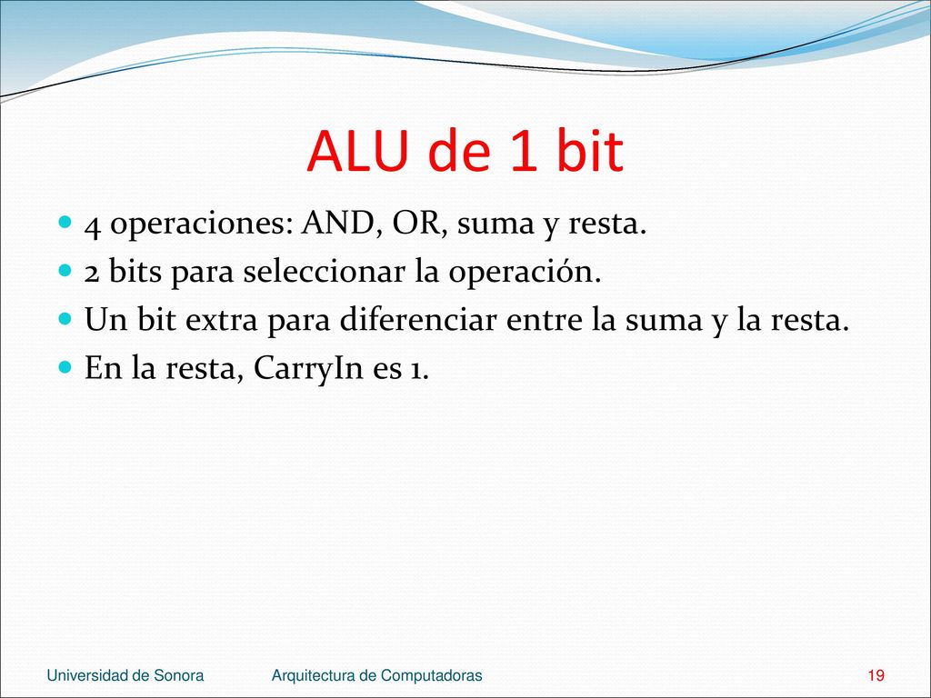 ALU de 1 bit 4 operaciones: AND, OR, suma y resta.