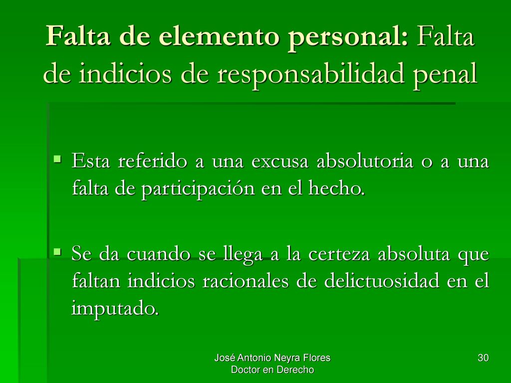 Falta de elemento personal: Falta de indicios de responsabilidad penal