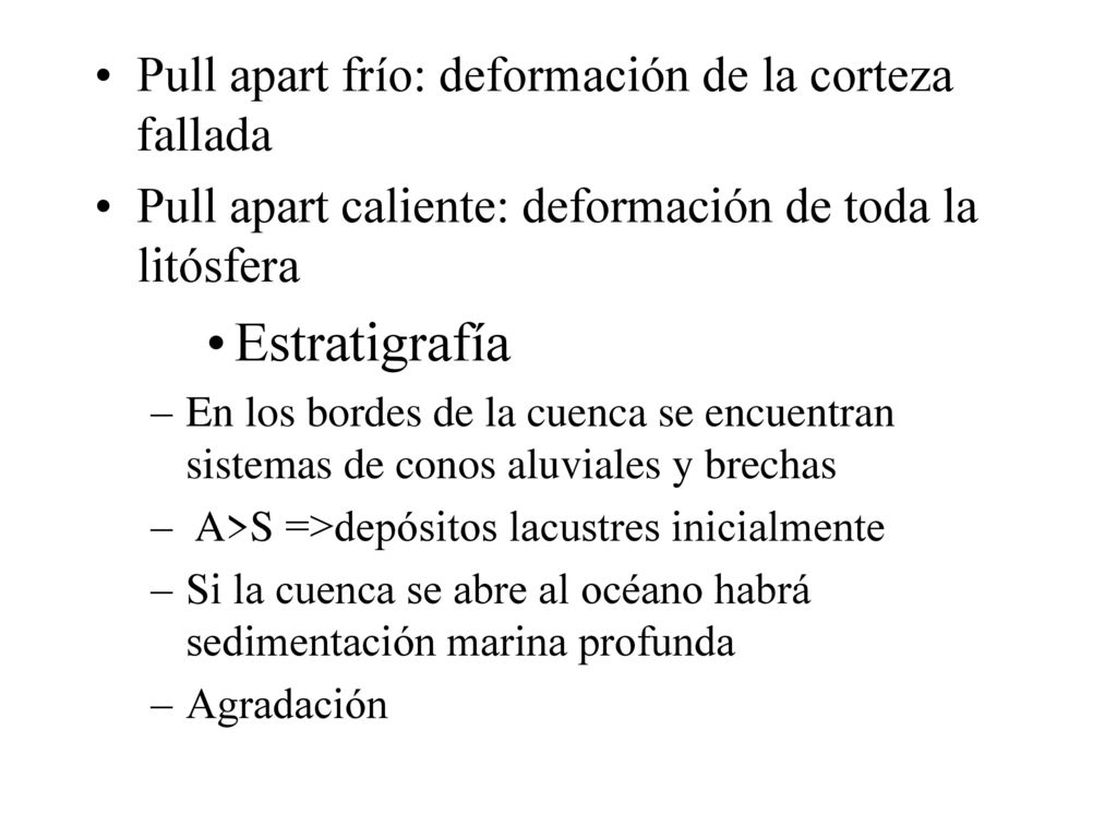 Estratigrafía Pull apart frío: deformación de la corteza fallada