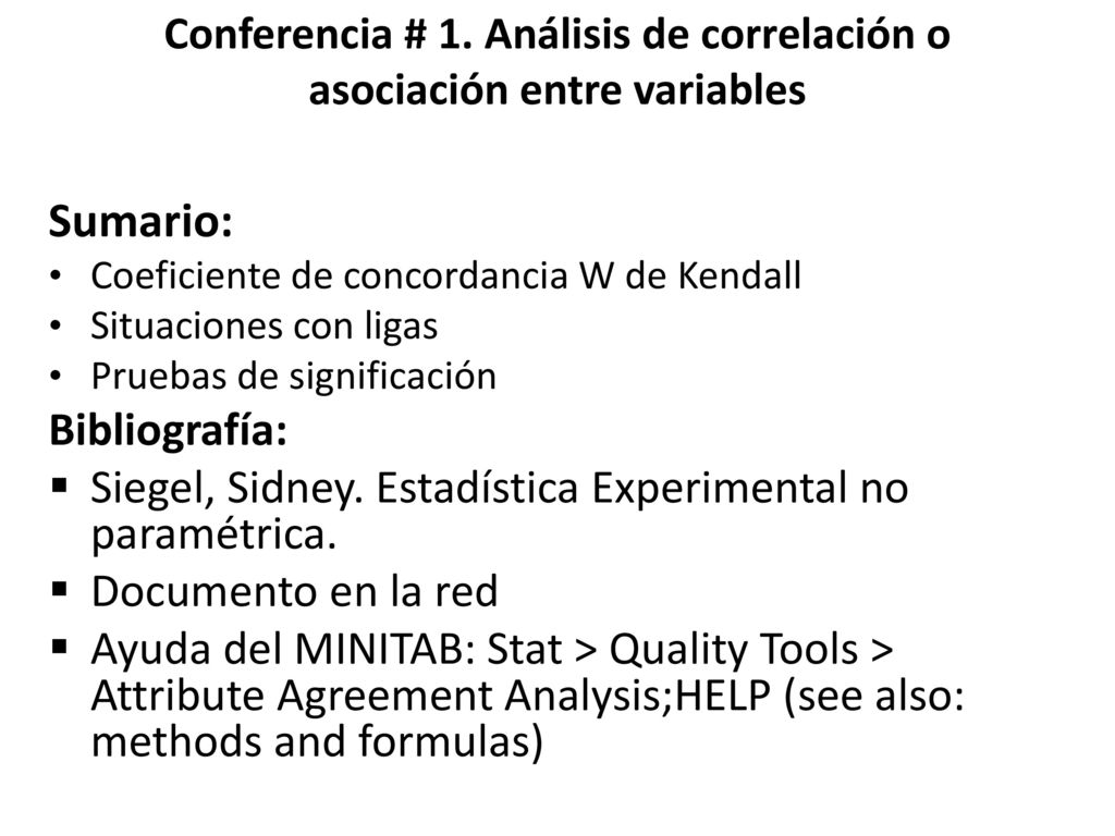Conferencia # 1. Análisis de correlación o asociación entre variables